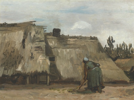 Impression premium fine art en France sur toile ou poster encadré. Une paysanne creusant devant son chalet...