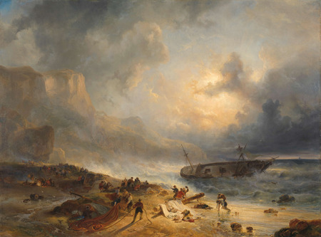 Poster fine art en France ou toile d’art imprimée. Naufrage au large d'une côte rocheuse. Naufrage sur un rivage rocheux...