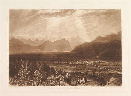 Affiche encadrée haut de gamme fabriquée en France fine art ou toile d’art. Chaîne des Alpes de Grenoble à Chamberi (Liber Studiorum, partie X, planche 49)...