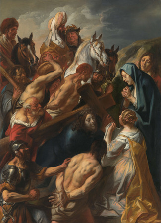 Impression fine art made in France sur toile ou poster encadré. Le Christ sur le chemin du Calvaire. Le portement de croix. Au centre Christ avec la croix sur les épaules...
