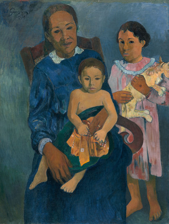 Tirage d'art made in France sur toile ou affiche encadrée. Femme polynésienne avec enfants...