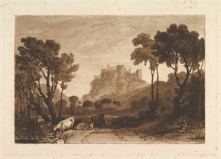 Tirage d'art sur toile ou affiche encadrée de production française. Le château au-dessus des prés (Liber Studiorum, partie II, planche 8)...