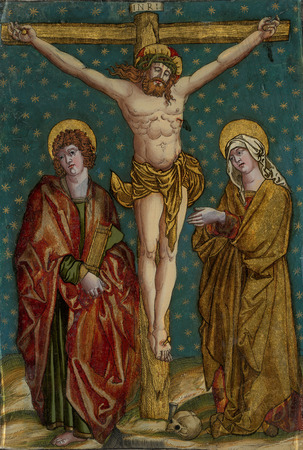 Poster made in France ou toile fine art encadrée. Crucifixion du Christ, avec la Vierge et saint Jean...