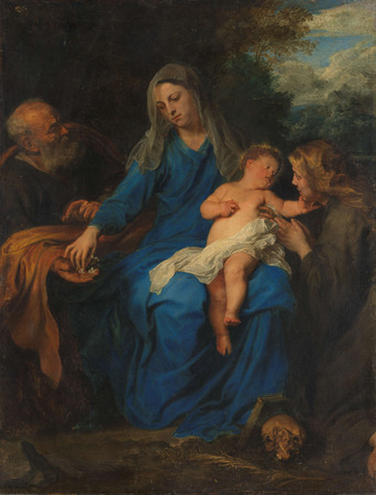Impression d’art en France sur toile ou poster encadré. La Sainte Famille avec une sainte en adoration...