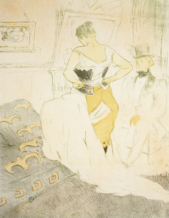 Affiche encadrée de qualité ou toile fine art made in France. Femme attachant un corset, Passing Conquest, planche neuf d'Elles...