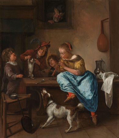 Tirage made in France sur toile fine art ou poster encadré. Enfants apprenant à un chat à danser, connu sous le nom de "La leçon de danse"...