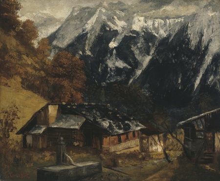 Reproduction fine art française sur toile ou poster encadré. Une scène alpine. Cette oeuvre de Gustave Courbet est un paysage alpin...
