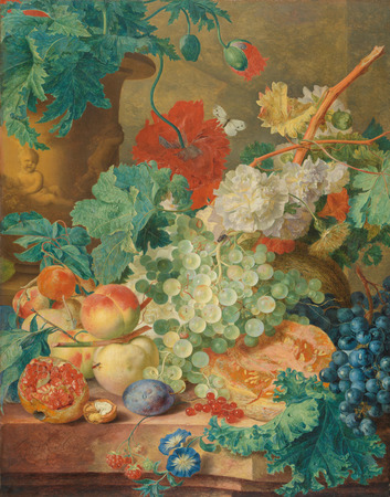 Toile d’art premium made in France ou affiche encadrée. Nature morte aux fleurs et aux fruits. Nature morte aux fleurs et aux fruits...
