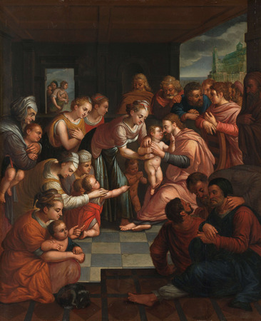 Affiche encadrée made in France de qualité ou toile d’art imprimée. Christ bénissant les enfants. Le Christ bénit les enfants que lui ont apportés leurs mères...