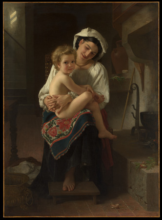 Tirage made in France sur toile ou affiche encadrée. Jeune mère regardant son enfant...