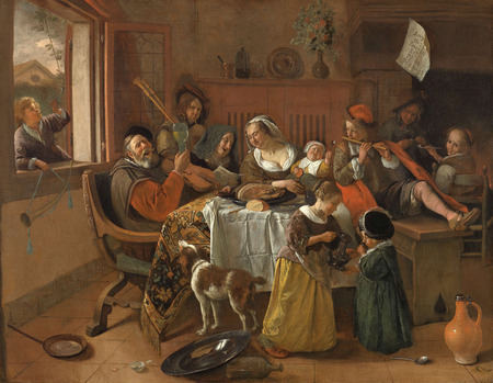 Impression haut de gamme française sur toile ou poster encadré. La famille joyeuse. Le joyeux ménage ou 'Soo les vieilles chansons, suce le garçon'...