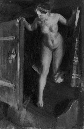 Toile d’art made in France imprimée ou affiche encadrée. Fille nue dans l'embrasure de la porte...