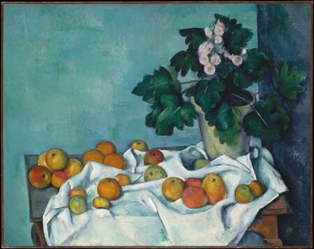 Tirage fine art made in France ou poster encadré. Nature morte aux pommes et au pot de primevères...