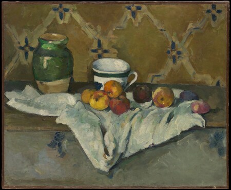 Impression de poster encadré made in France ou toile d’art. Nature morte avec pot, tasse et pommes...