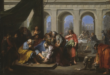 Poster encadré fine art fabriqué en France ou toile imprimée. Christ lavant les pieds de ses disciples...