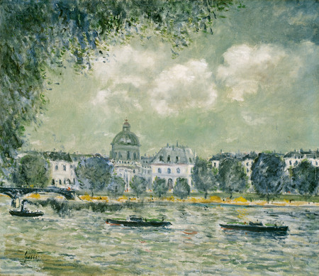 Affiche made in France encadrée ou toile fine art imprimée. Paysage le long de la Seine avec l'Institut de France et le Pont des Arts...