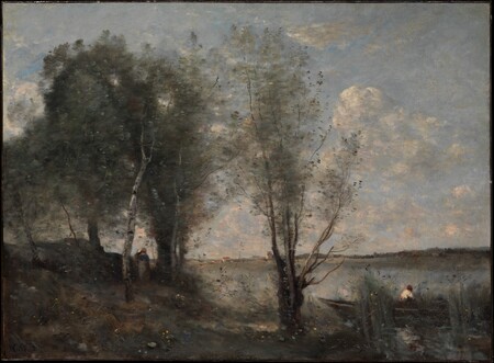 Affiche encadrée premium made in France ou toile d’art. Batelier parmi les roseaux. Corot répétant souvent des compositions et des motifs, ses œuvres sont difficiles à dater...