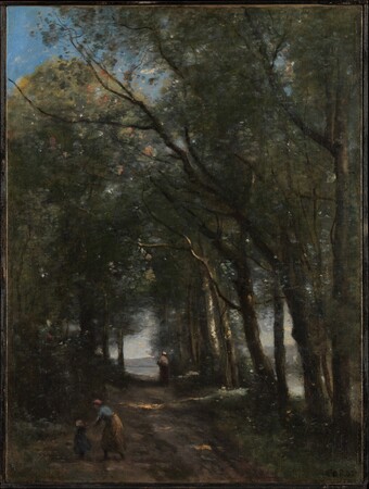 Poster encadré made in France ou toile fine art. Un chemin à travers les arbres. Ce tableau de Camille Corot est un paysage datant de 1870-1873...