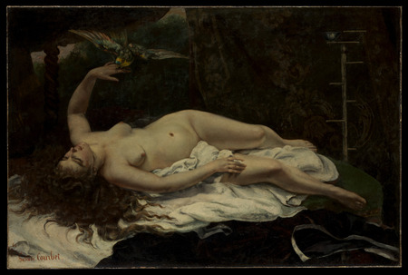 Poster encadré en France ou impression d’art sur toile. Femme avec un perroquet...