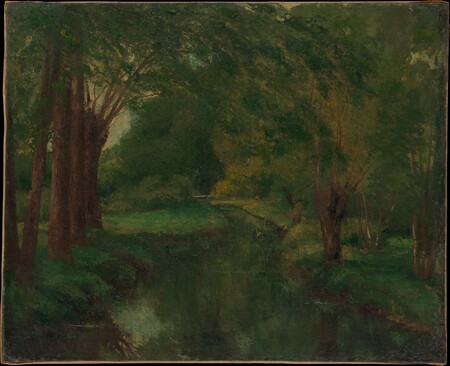 Affiche encadrée made in France de qualité ou toile d’art imprimée. Un ruisseau dans une clairière (peut-être « Ruisseau, vallée de Fontcouverte ; Étude »)...