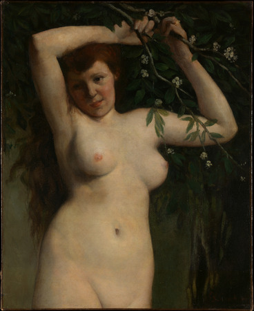 Affiche encadrée en France de qualité fine art ou toile imprimée. Nu à la branche fleurie. Il s'agit du premier nu Courbet acquis par les Américains Louisine (1855-1929) et H...