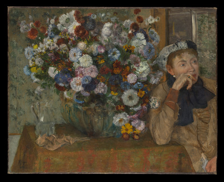 Toile fine art de qualité made in France ou affiche encadrée. Une femme assise à côté d'un vase de fleurs (Madame Paul Valpinçon ?)...
