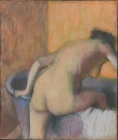 Affiche encadrée premium fine art made in France ou toile d’art. Baigneuse entrant dans une baignoire...