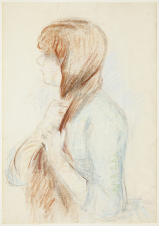 Tirage sur toile de qualité ou affiche encadrée fabriquée en France. Fille tressant ses cheveux (La Natte)...