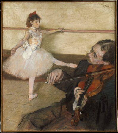 Poster fine art imprimé premium fabriqué en France ou toile d’art encadrée. La leçon de danse. Edgar Degas est connu pour ses séries de tableaux caractéristiques...