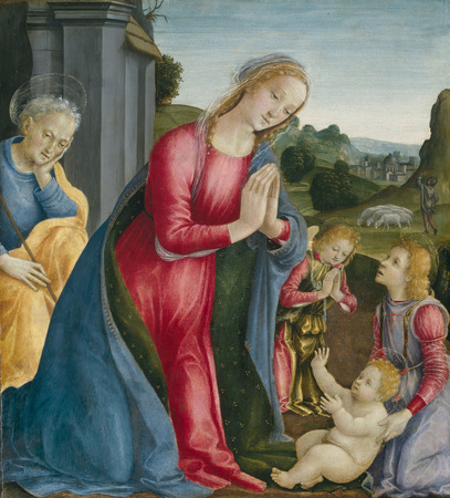 Poster haut de gamme fabriqué en France ou toile fine art premium. L'Adoration de l'Enfant Jésus...
