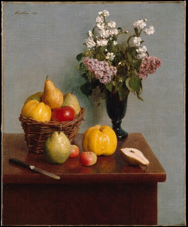 Poster encadré made in France haut de gamme ou toile fine art imprimée. Nature morte aux fleurs et aux fruits...