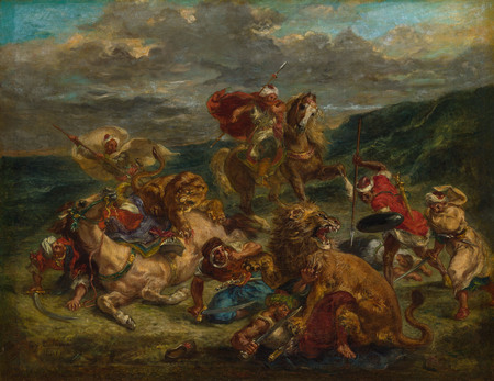 Toile d’art premium imprimée en France ou affiche encadrée. Chasse au Lion...