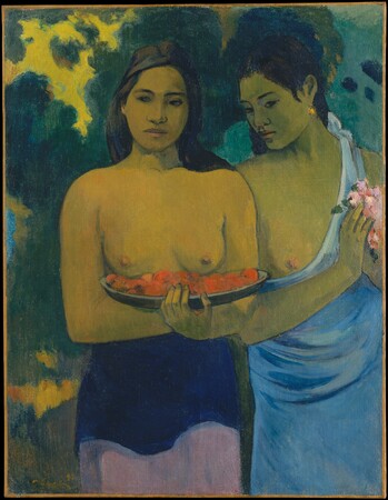 Poster premium d’art fabriqué en France ou toile fine art. Deux femmes tahitiennes...