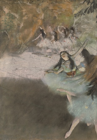 Impression fine art haut de gamme en France sur toile ou poster encadré. Sur la scène. Edgar Degas met en scène sept danseurs jouant dans un ballet...