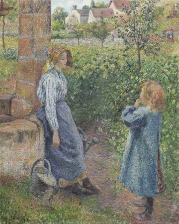 Poster premium haut de gamme fabriqué en France ou toile fine art. Femme et enfant au puits...