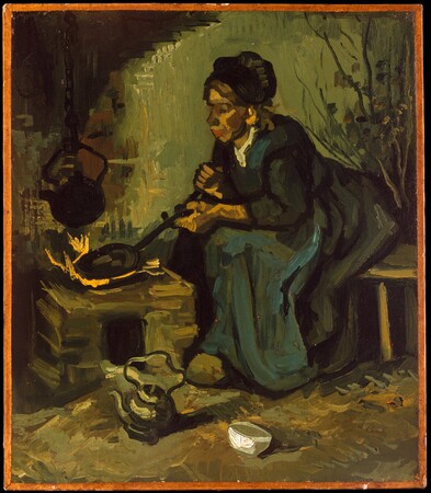 Toile d’art premium imprimée en France ou affiche encadrée. La cuisine paysanne par une cheminée...
