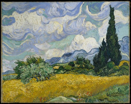 Toile fine art premium fabriquée en France ou affiche encadrée d’art. Champ de blé aux cyprès...