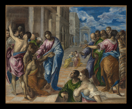 Impression premium fine art sur toile made in France ou poster encadré. Christ guérissant les aveugles...