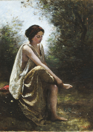 Toile d’art premium imprimée made in France ou affiche encadrée. Eurydice blessée. Cette oeuvre de Corot représente une fille, vue de face...