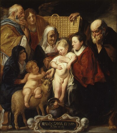 Toile premium imprimée fine art en France ou affiche encadrée. La Sainte Famille avec sainte Anne et le jeune Baptiste et ses parents...