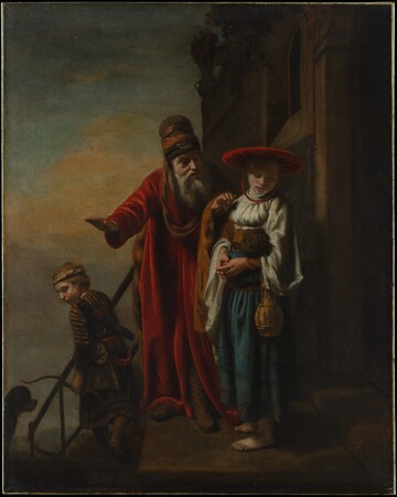 Toile premium fine art made in France ou affiche encadrée. Abraham rejetant Agar et Ismaël. Nicolas Maes est un peintre néerlandais du XVIIème siècle (1634-1693)...