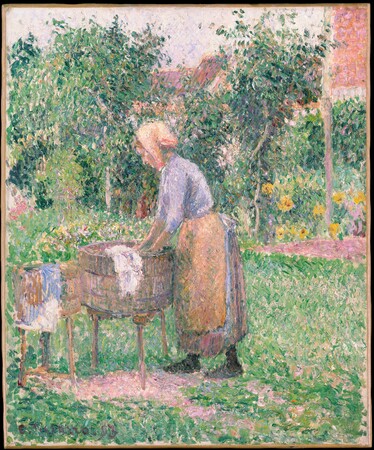 Reproduction d'art sur toile ou poster encadré, fabrication française. Lavandière à Éragny...
