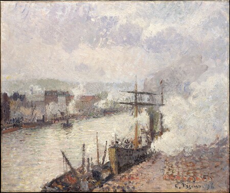 Affiche fine art encadrée ou toile imprimée française. Bateaux à vapeur dans le port de Rouen...