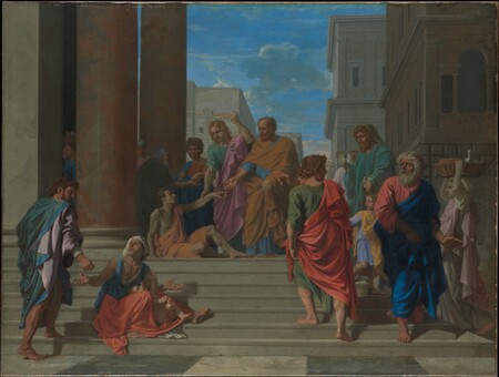 Reproduction fine art française sur toile ou poster encadré. Saints Pierre et Jean guérissant le boiteux...