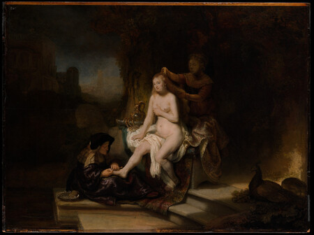 Poster encadré de qualité française ou toile d’art imprimée. Les toilettes de Bethsabée. Ce tableau de Rembrandt est une une oeuvre religieuse...