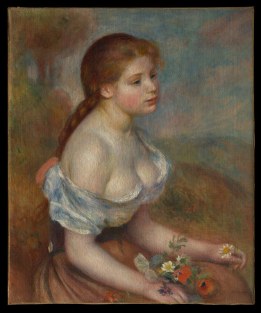 Affiche encadrée 100% française ou toile fine art imprimée. Une jeune fille avec des marguerites...