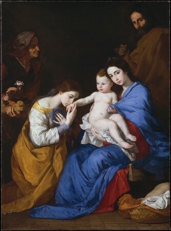 Impression française sur toile fine art ou poster encadré. La Sainte Famille avec les saintes Anne et Catherine d'Alexandrie...