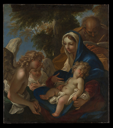 Affiche encadrée premium made in France ou toile d’art. La Sainte Famille avec des anges...