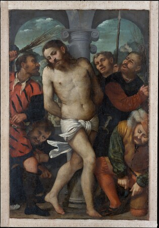 Affiche encadrée d'art fabriquée en France ou toile imprimée. la flagellation ; (revers) La Vierge de la Miséricorde...