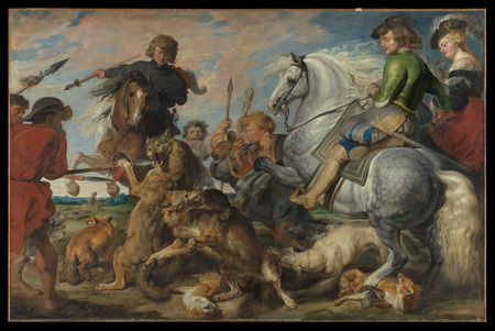 Poster encadré en France ou impression d’art sur toile. Chasse au loup et au renard...